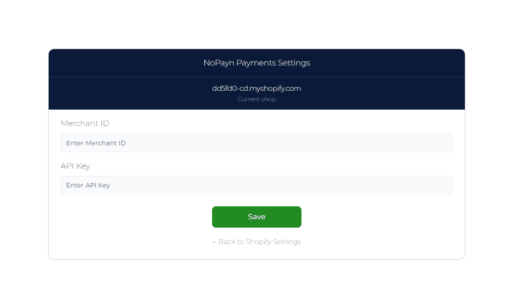 Cost+ app settings with Merchant ID and API Key fields