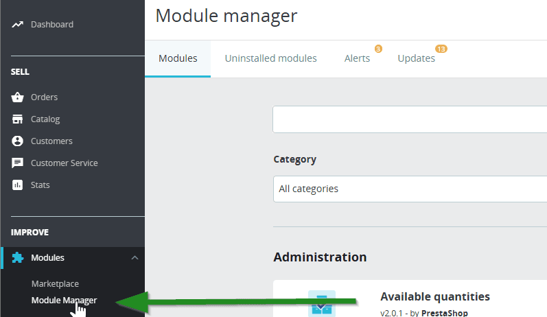 PrestaShop 1.7 Module Manager